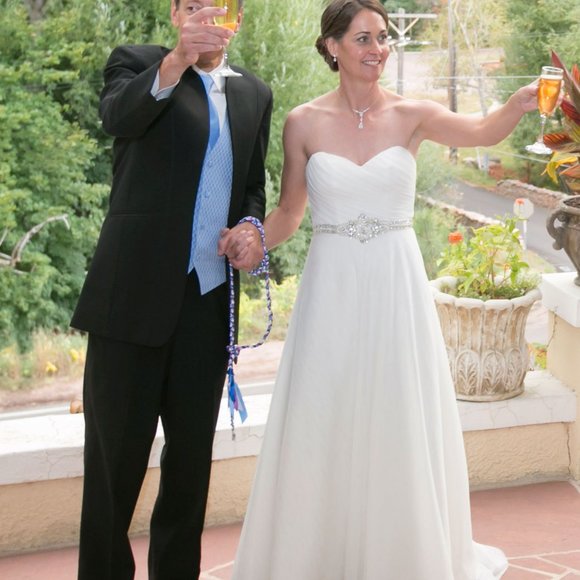 A-line wedding dress with English netting and beaded waist - Picture 1 of 15